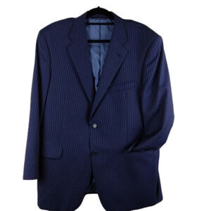 Coppley Navy Blue Pinstripe Wool One Notched Single-Breasted Classic Suit Jacket